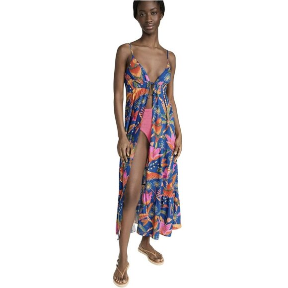 FARM Rio Dresses & Skirts - Farm Rio $185 Macaw Cover up Tie Front Midi Dress NWT Sz Small